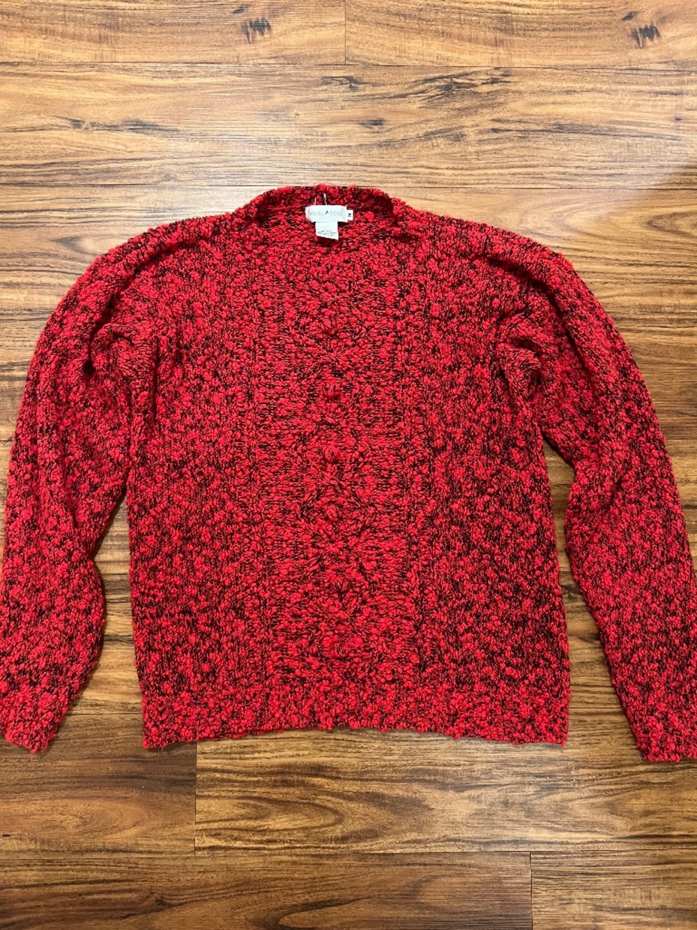 Vintage White Stag Red Nubby Knit Cardigan Sweater M 90s Grandmacore